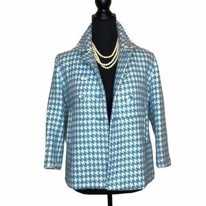 Katz Women’s Aqua Houndstooth Double Breasted Vintage Jacket Size EU 36